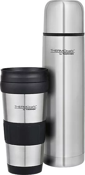 Thermos Thermocafe Stainless Steel Flask 1L & Travel Tumbler 420ml Combo Pack