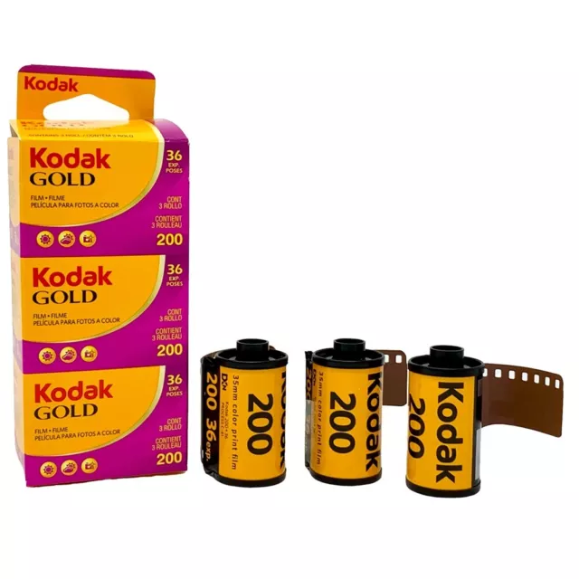 Kodak Película Gold 36 Fotos Color, Carretes 35mm analógioco ISO 200 pack 3 unid