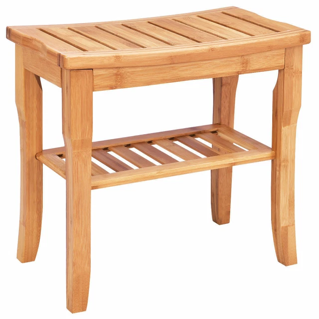 BAMBOO SHOWER SEAT Bench Bathroom Spa Bath Organizer Stool with Storage