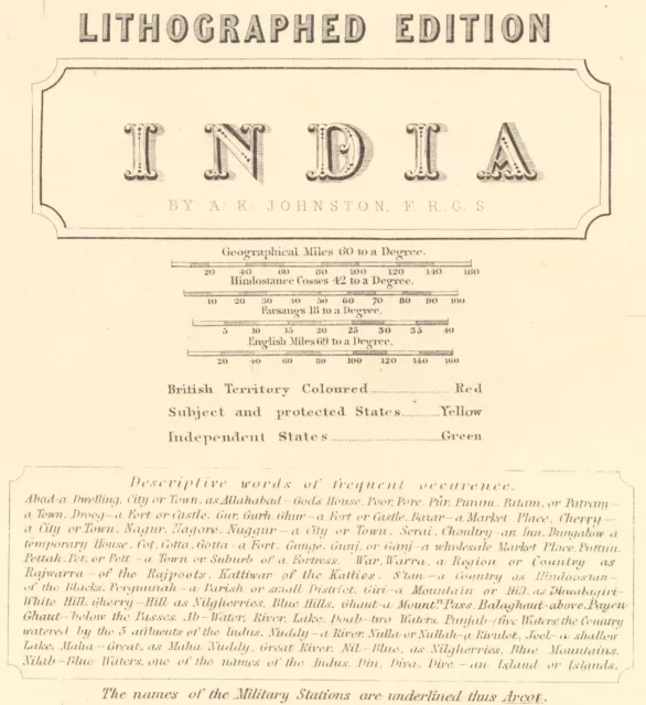 1845 India map by A.K. Johnston ~ 25.8" x 21.2" Antique Pastel color - Huge 2