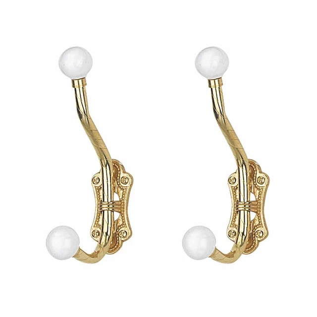 Coat Hooks Porcelain Knob Bright Solid Brass Set of 2 Renovators Supply