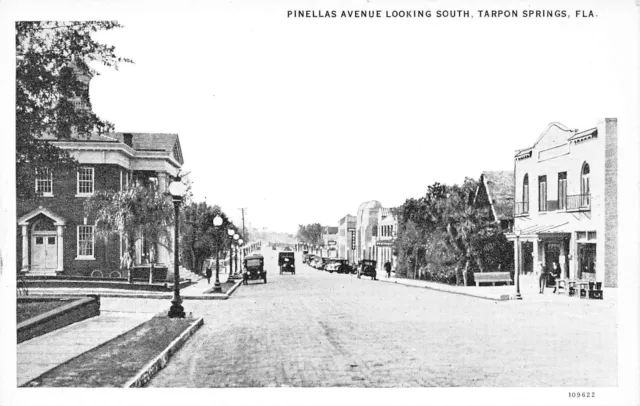 Florida, FL, Tarpon Springs, Pinellas Avenue Looking South 1920's Postcard