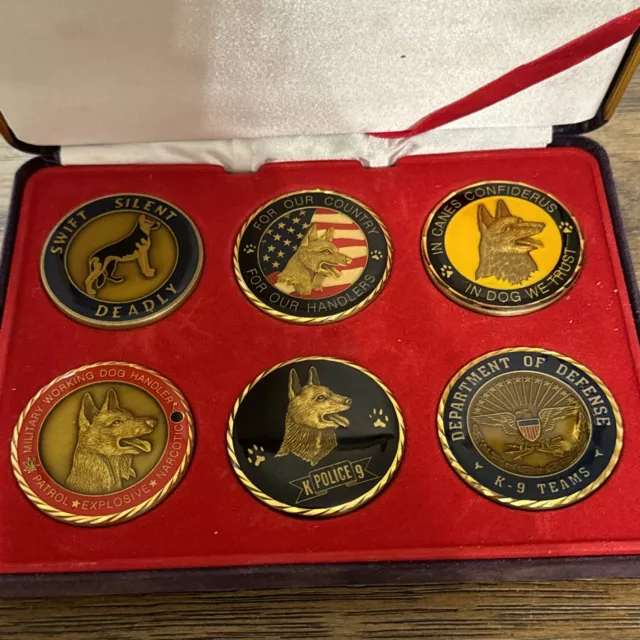 Lot Of 6 Military Working Dog - Combat / Police K-9 Challenge Coins In Case