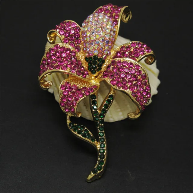 New Rose Rhinestone Cute Bling Flower Crystal Fashion Women Charm Brooch Pin