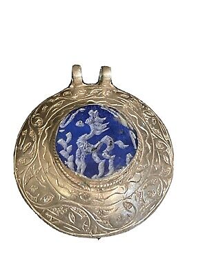 Vintage Beautiful Silver Old Pendant With Lapis lazuli Stone Pegasus Intaglio