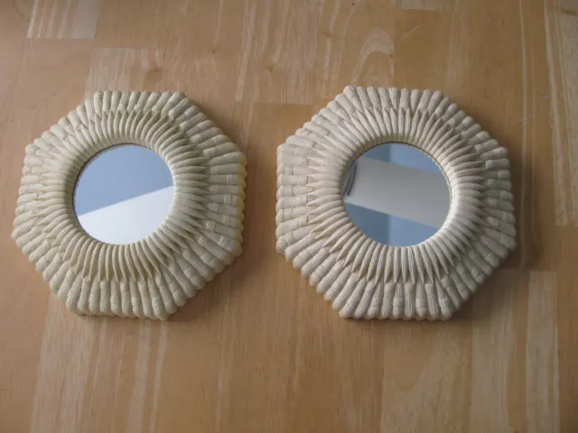 2 70's HOME INTERIOR Plastic WICKER 7x7 MIRRORS CREAM EUC