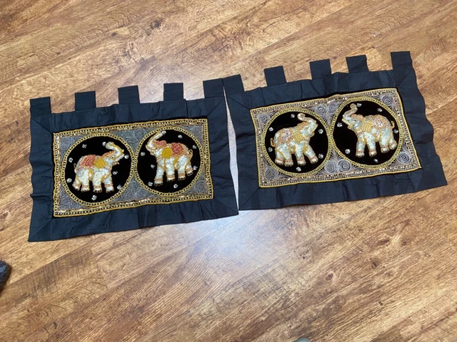 2 Burmese kalaga wall tapestry Hangings Elephant Emroidered 24.5 x 15.5 “