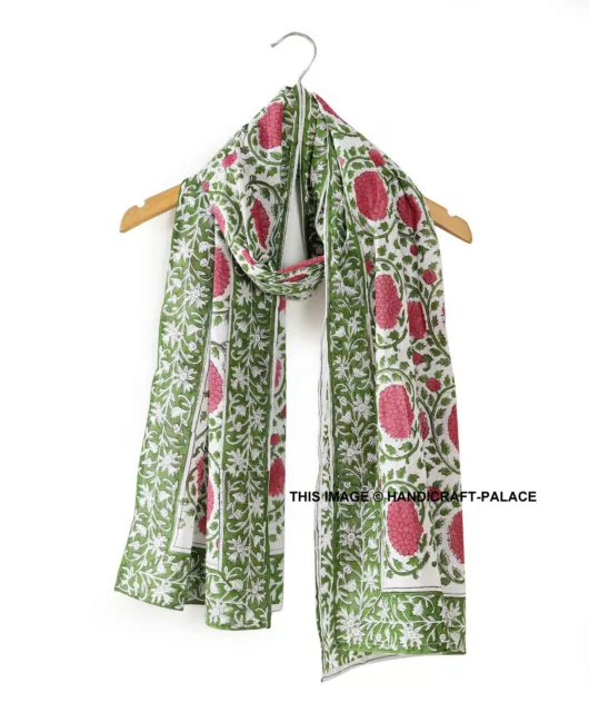 Neuf Main Bloc Imprimé Femme Long Dupatta Écharpe Étole Indien Tissu Coton