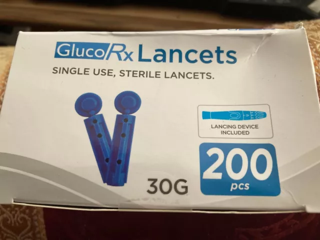 GlucoRx Sterile Lancets (30g), 200 Pack