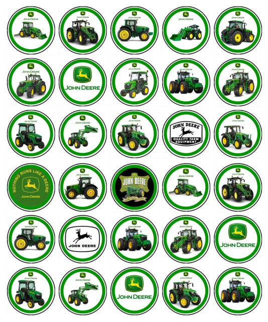JOHN DEERE TRACTORS Edible Cupcake Topper Wafer Tractor Decorations (2 ...