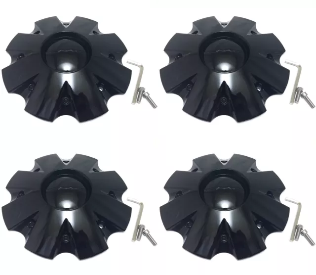 4 KMC Wheels Gloss Black Wheel Center Hub Caps for 5/6Lug KM651 Slide