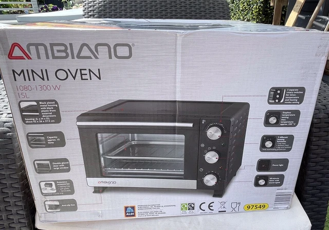 AMBIANO 1080W TO 1300w Mini 15L Oven Black Brand New From Aldi 31.00 PicClick UK