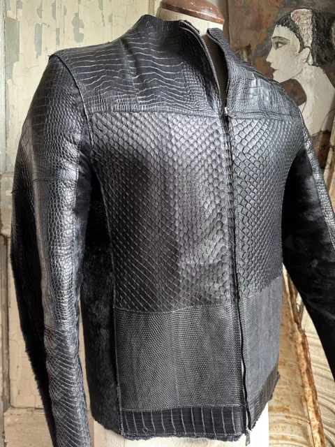 Men Fashion Real Leather Python Snake Cobra Textured Blazer Jacket Two  Button