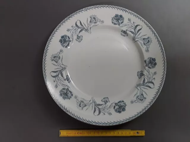 ancien Grand plat rond porcelaine bleu déco fleurs french antique plate