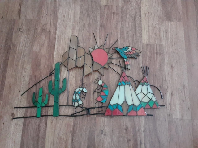 VTG Native American stained glass decoration tribal Wall Decor Or Standing 15x24