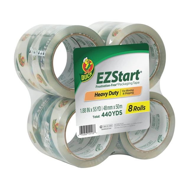 New Duck Brand EZ Start Packing Tape, 1.88 in. x 54.6 yd., Clear, 8-Count USA...