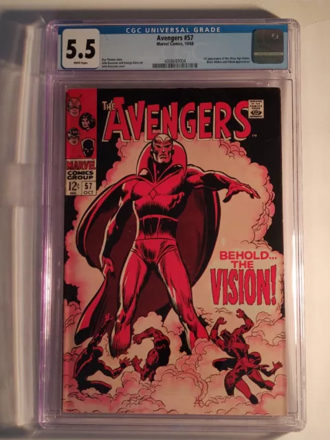 Avengers #57, CGC 5.5, WHITE Pages, 1968, 1st App Vision, Roy Thomas, Huge 🔑🔑!