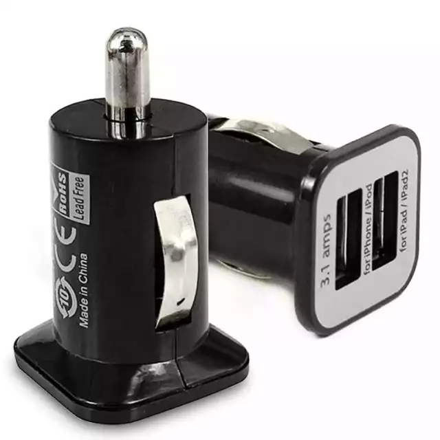 Adaptateur Chargeur de Allume Cigare 2 Ports USB pour Camions Voitures PDA Noir