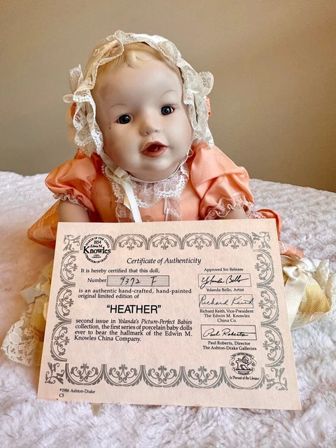 Vintage Ashton Drake Yolanda Heather 13” Porcelain Baby Doll-Knowles-Certificate
