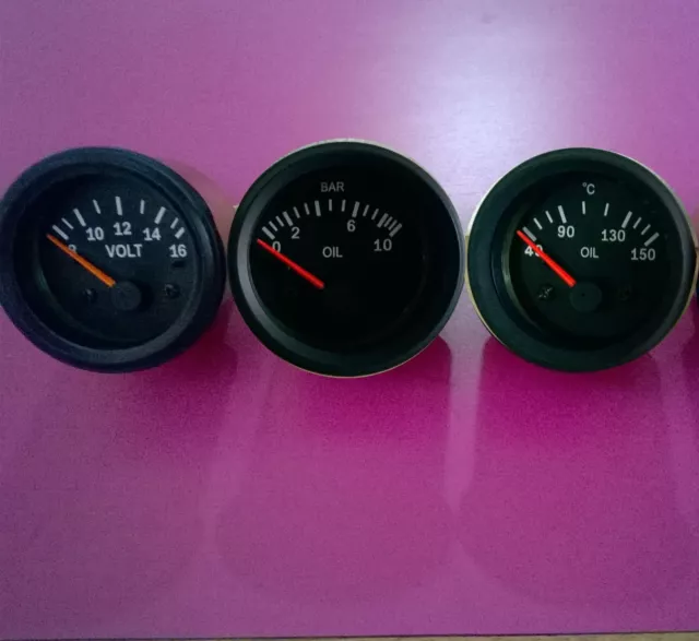 El Gauges 52mm (3pc) - Oil Pressure Gauge  Bar  Oil Temp Gauge "C  Volt Gauge