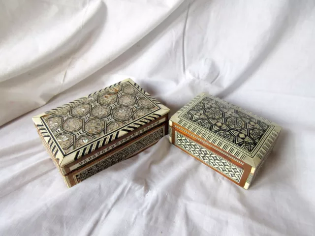 2 Vintage Mother Of Pearl Inlaid Eastern Wooden Boxes