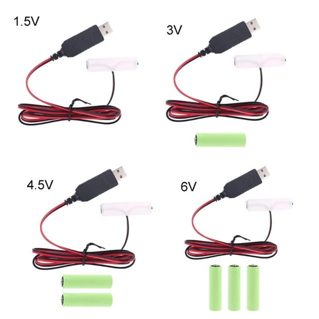 1 Set AA Battery Eliminator Cable with Type-C Converter Adapter Power Cord Wire