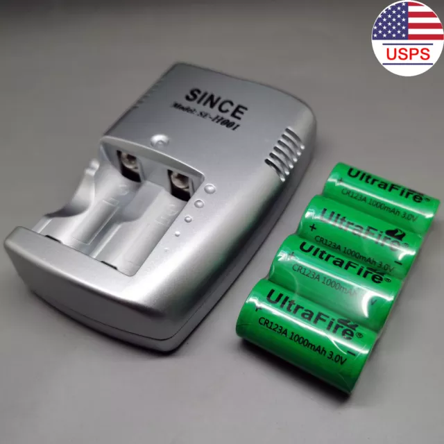 UltraFire CR123A 17335 17345 1000mAh 3V Rechargeable Batteries / Battery Charger