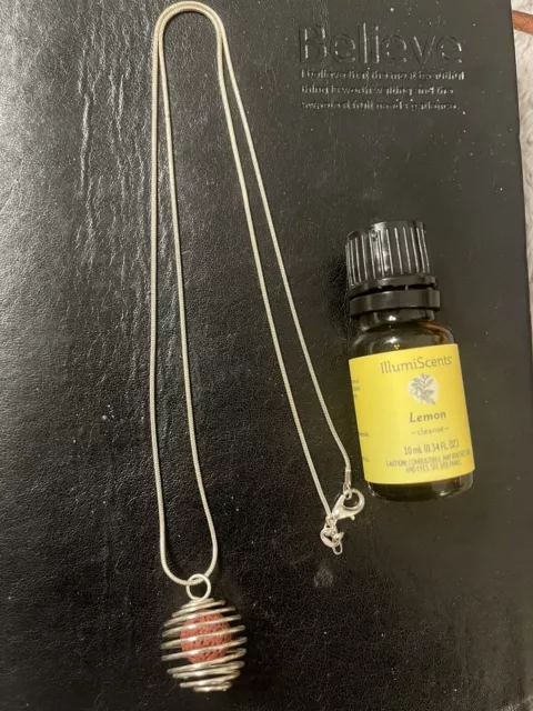 Lava Bead Sterling Silver Oil Diffuser Necklace W/one Lemon Essential Oil Bottle