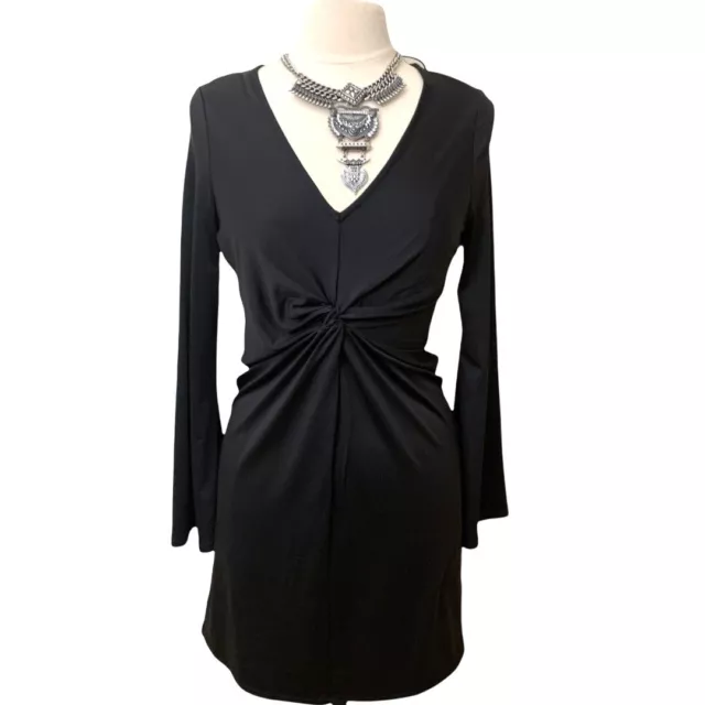 Kensie Womens Dress Jrs Size Medium Black Front Knotted Twist Long Sleeve V-Neck