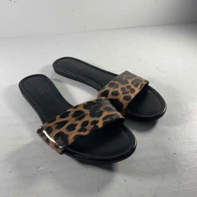 Aldo Leopard Print Black Brown Flat Sandals Womens 9