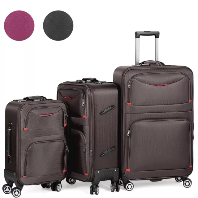 3PCS Soft Side Expandable Luggage w/Spinner Wheels Lock Lightweight Suitcase