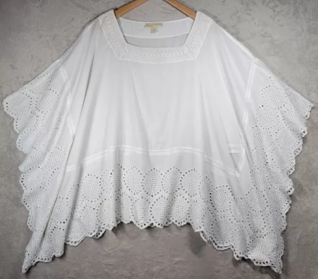 Michael Kors Top Blouse Womens Plus 2X Bohemian Embroidered White Eyelet Lace