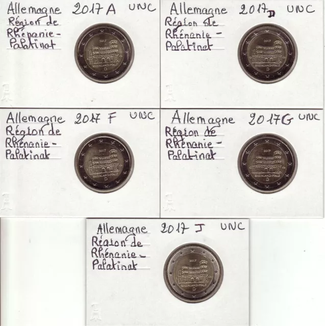 2 Euro X 5 At ALLEMAGNE 2017 - RHENANIE-PALATINAT, 2 € UNC sous étui carton