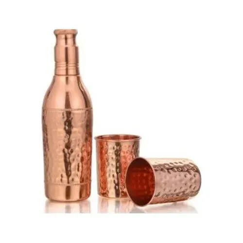 Copper Champagne Bottle Wine Storage Bottle, Copper Drinkware With 2 Glass 40 Oz