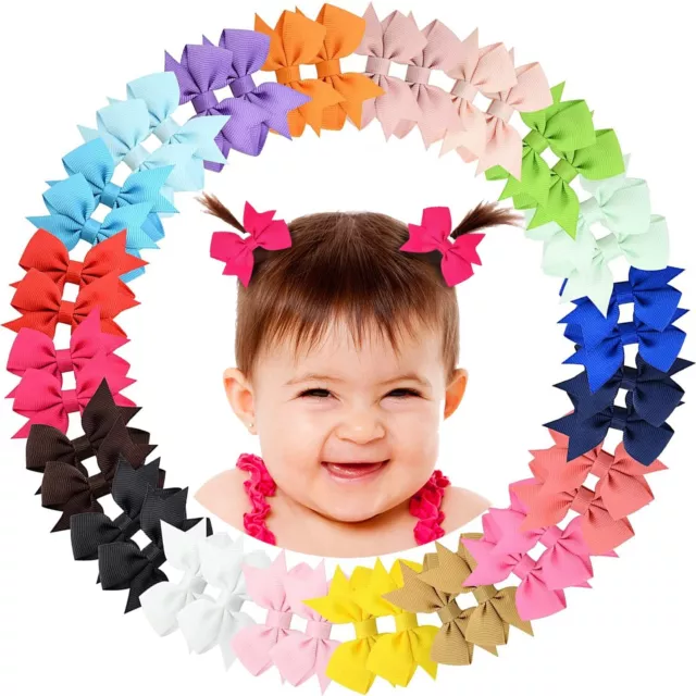 40PCS 2 Inch Baby Hair Bows Clips for Girls Grosgrain Ribbon Fully Lined Infant