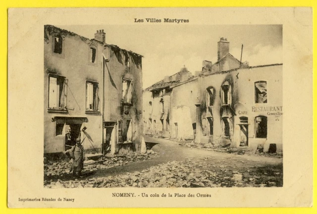 CPA Guerre Written in 1915 NOMENY Meurthe et Moselle Place des ORMES Café Georges