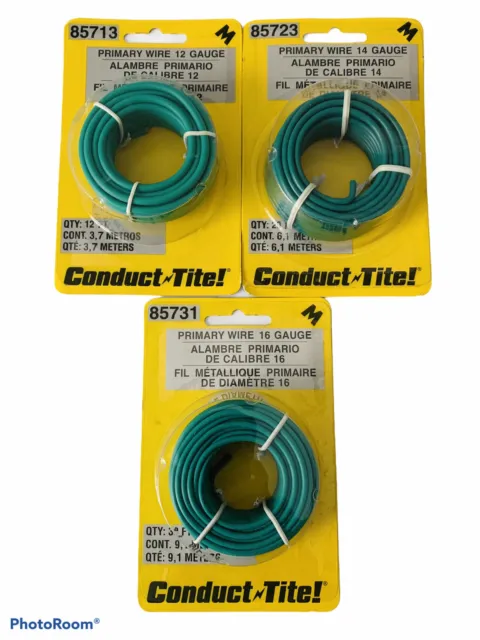 🔥Lot Of 3 • Conduct Tite • 12 14 16 Gauge  Primary Wire • Motormite • Green