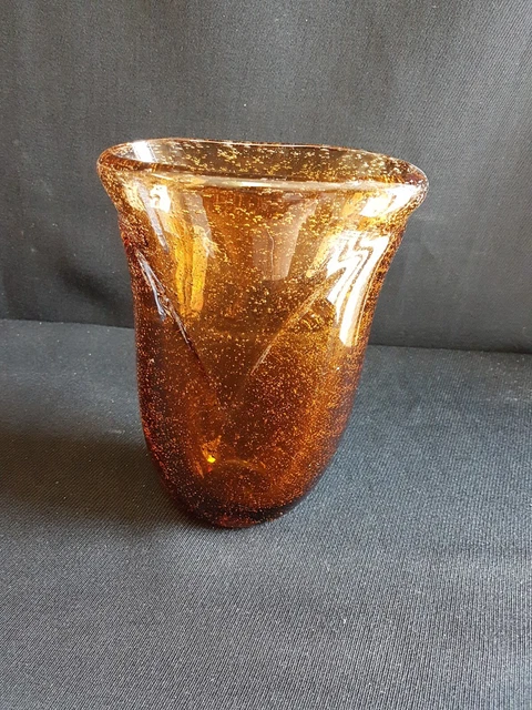 N3 Bougeoir En Verre Soufflé Bullé Ambré Esprit BIOT H 18,3 D 11,2 Cm
