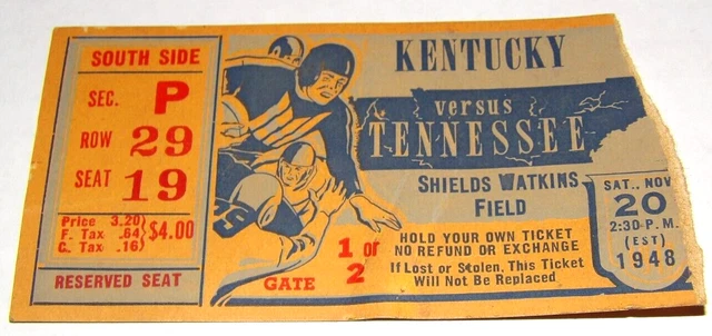 1948 UT Tennessee Vols Volunteers/Kentucky Wildcats College Football Ticket Stub
