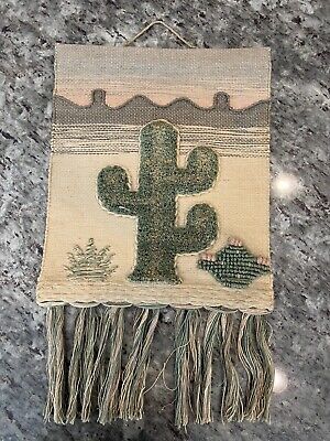 Vtg Cactus Natural Fiber Wall Hanging Art Tapestry South West Handmade India ICA