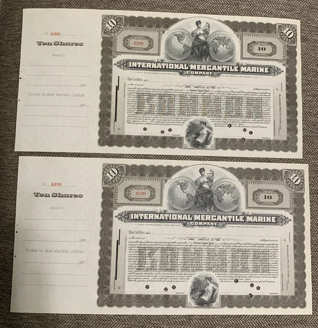 (Lot of 2) International Mercantile Marine shares Unissued- TITANIC