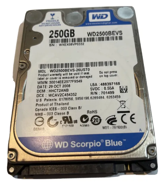 WD2500BEVS WD Scorpio Blue 250GB Internal 5400RPM 2.5"HDD TESTED!!