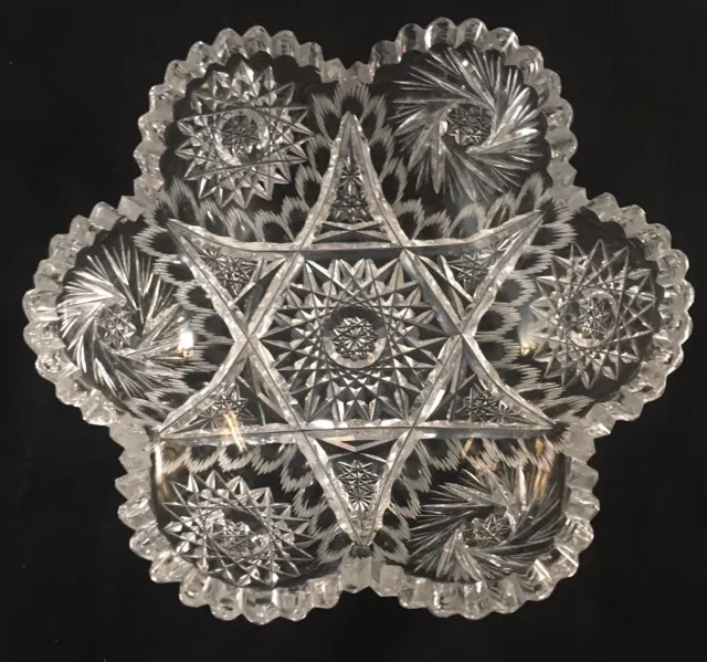 Antique American Brilliant Period Cut Glass Small Bowl With Starburst Pattern