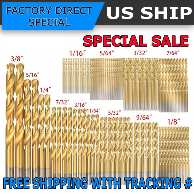 99PCS Drill Bit Set 1/16"-3/8" HSS Titanium Multi Drill Bits Twist Metal Tools