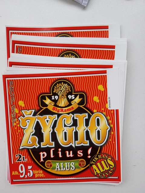 50 ZYGIO PLIUS Beer Labels 2 Liters. - Lithuania