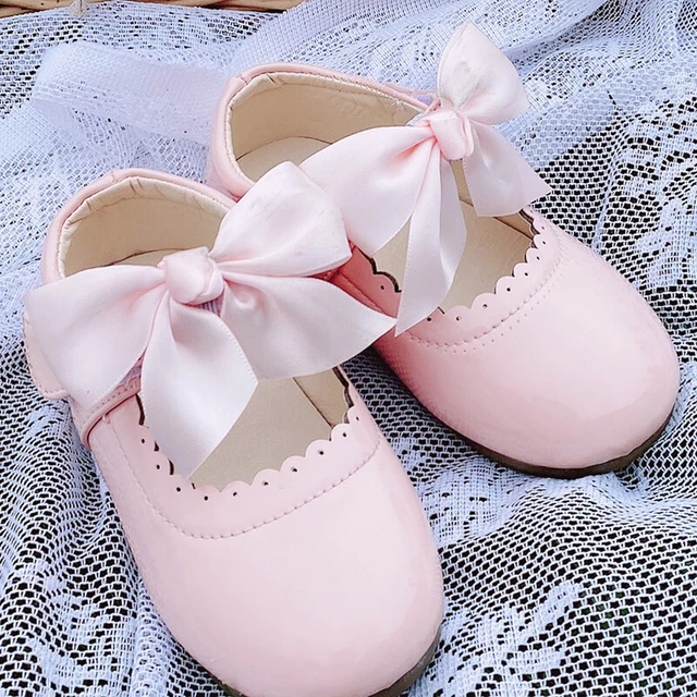 Scarpe Bambino Bambini Bambine Fiocco Spagnolo Matrimonio Piatto Festa Brevettato 4-8 10