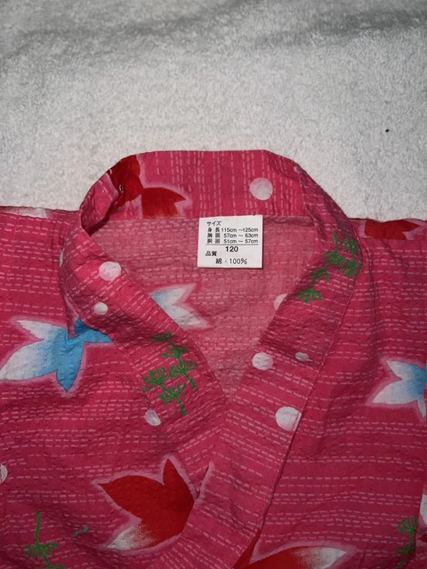 Kimono Girls Size 5T Pink Japanese Robe Cotton Size 120 Fish Print Pattern Cute 3
