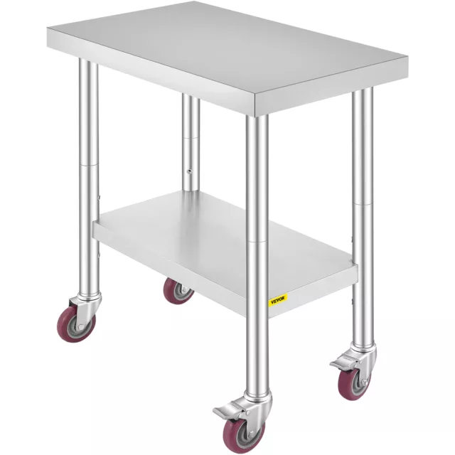 18" x 30" Stainless Steel Work Prep Table with Wheels Commercial Food Pre Table