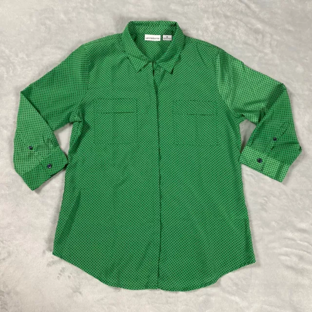 Liz Claiborne Shirt Womens Medium M Long Sleeve Button Up Polka Dot Green