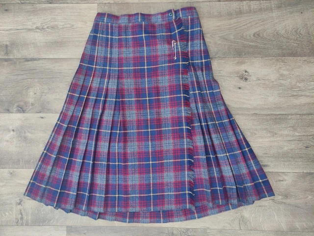 Vintage 80S Jupe Tartan Plissé Avec Broche Taille 46